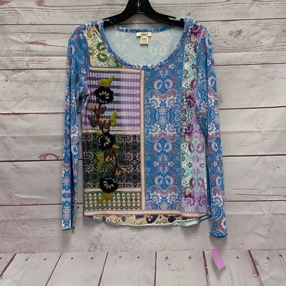 Sundance Embroidered Patchwork Long Sleeve T-Shirt Top Women’s Size Small - Picture 1 of 6